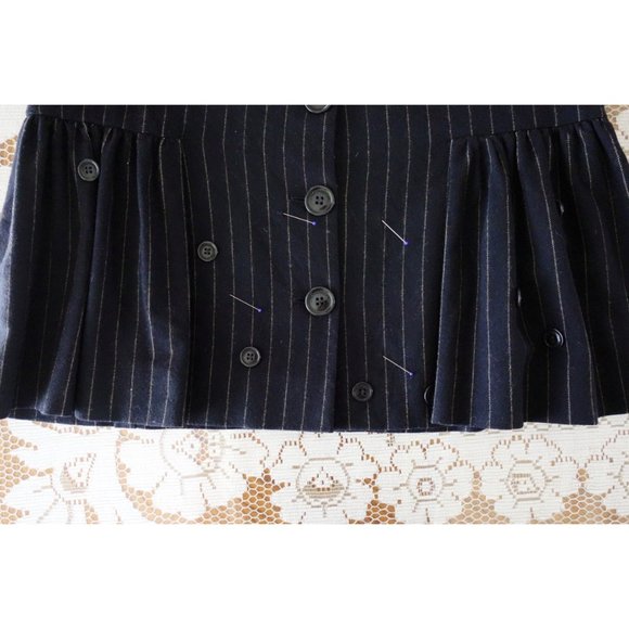 Vtg 00s Y2K Moschino Navy Blue Pinstripe Wool Button Trumpet Skirt IT 40 US 4 - Picture 6 of 6